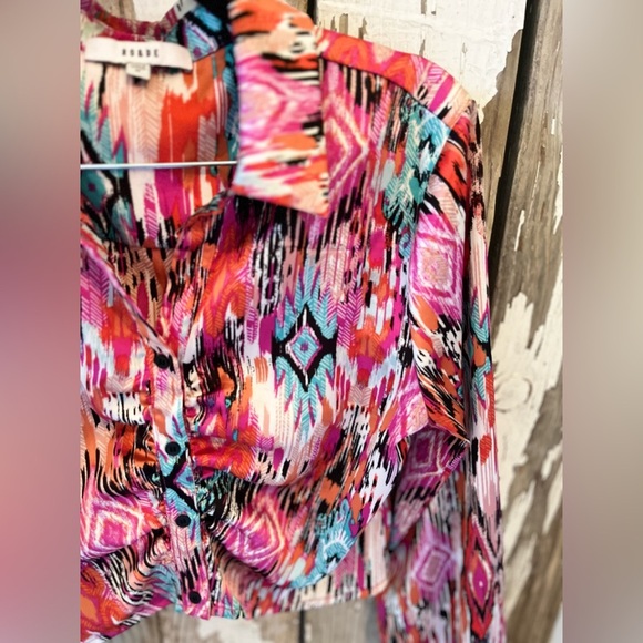 RO & DE Anthropologie multi color crop button up size Medium Western-ish - Picture 5 of 8